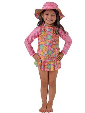 UV Skinz  Pink  3-Piece Floral Long-Sleeve Rashguard Swim Set with Skirt and Hat